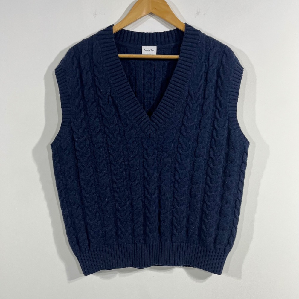 Aritzia Navy Cable Knit V-Neck Sweater Vest